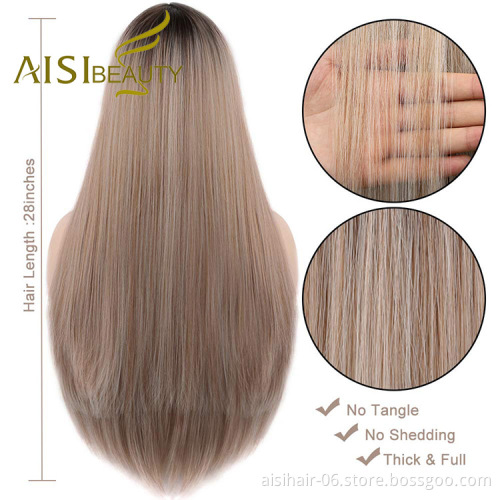 Aisi Beauty Popular Vendor Cheap Long Straight Ombre Blonde Wig Lace Frontal Synthetic Hair For Black Women Lace Front Wig